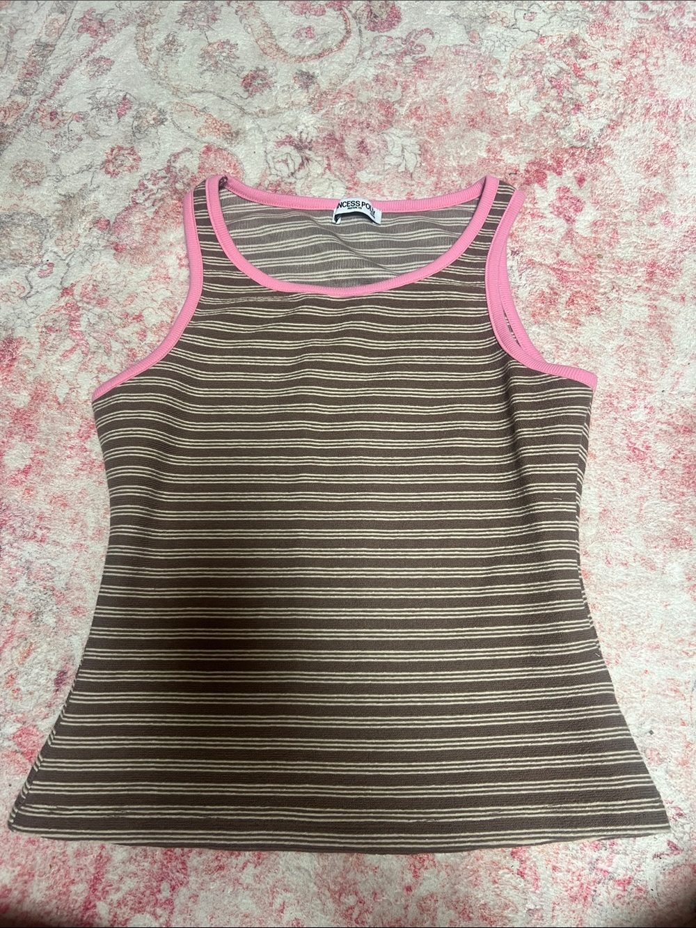 Princess Polly Brown Striped Tank with Pink Trim